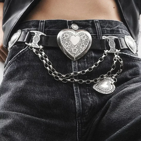 RARE Vintage Cache Streets Ahead Mia Heart Chain Leather Croc Belt - Picture 3 of 11